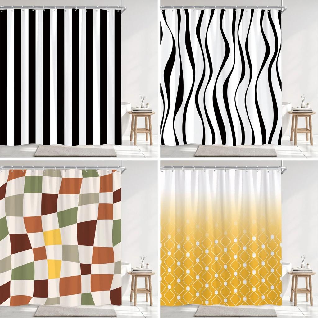 Abstract Geometric Lines Shower Curtain Simple Modern Style Striped Printed Polyester Fabric Shower Curtains Bathroom Decoration
