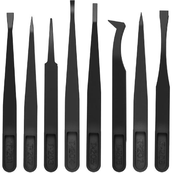 8 PCS Precision Plastic Tweezers, 4.7 Inch Length Precision Anti-Static Tweezers with Curved and Straight Tips for Electronics Assembly,