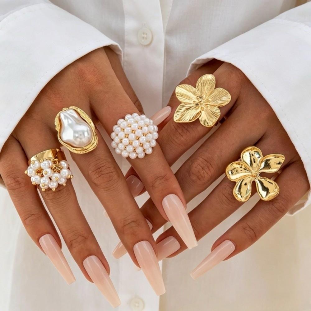 3/5Pcs Gold Color Finger Open Rings Conch Geometric Rings Vintage Starfish Open Ring Set Women