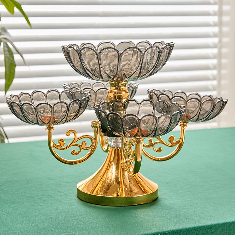 Multi Layered Rotating Crystal Fruit Basket Tray Organizer Stand Lotus Leaf Festival Dinner Party 1Pc