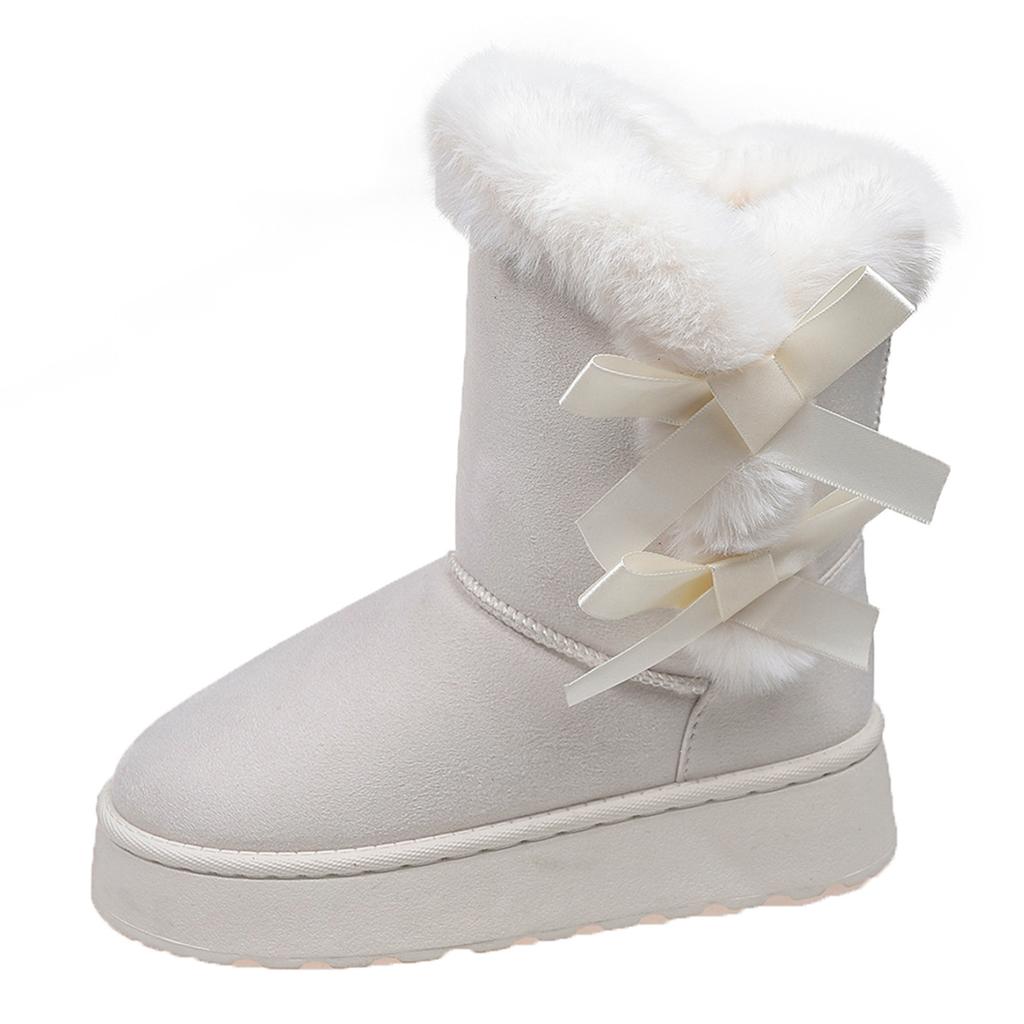 Stivali da Neve con Zeppa da Donna Inverno 2025 Nuovi Punta Rotonda Versatili Pile Ispessito Gambale Corto Neve Cotone