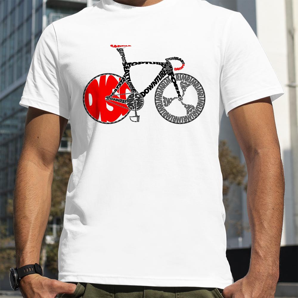 Typographic Anatomy of a Track Bike Print Words Bicycle T-Shirts Men Summer Breathable Short Sleeves Loose Oversized Tee Unisex