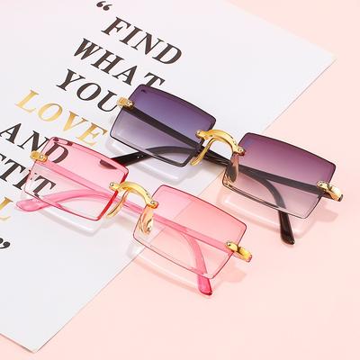 New Rimless Sunglasses Rectangle Fashion Popular Women Men Shades Small Square Sun Glasses For Female Male Traveling Oculos