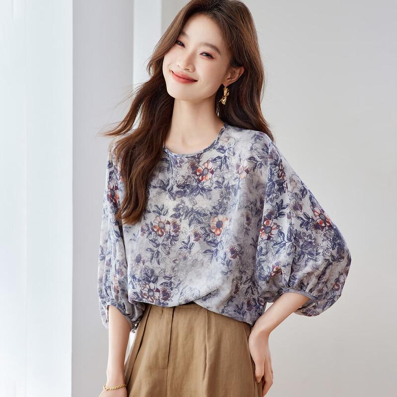 Srcr Women s 16 Momme Silk Lantern Sleeve T-Shirt XL