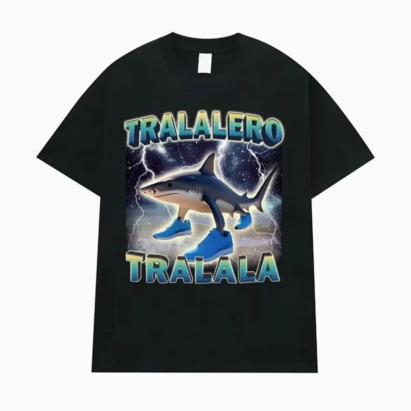 Fashion women s T-shirt Tralalero tralala engraçado tubarão meme camis S
