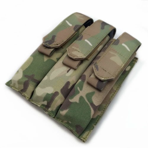 US TACTICAL Genuine Fabric Molle System Military Standard Triple Magazine Pouch for MP5, MP7A1, and Other Models (CP Camo)