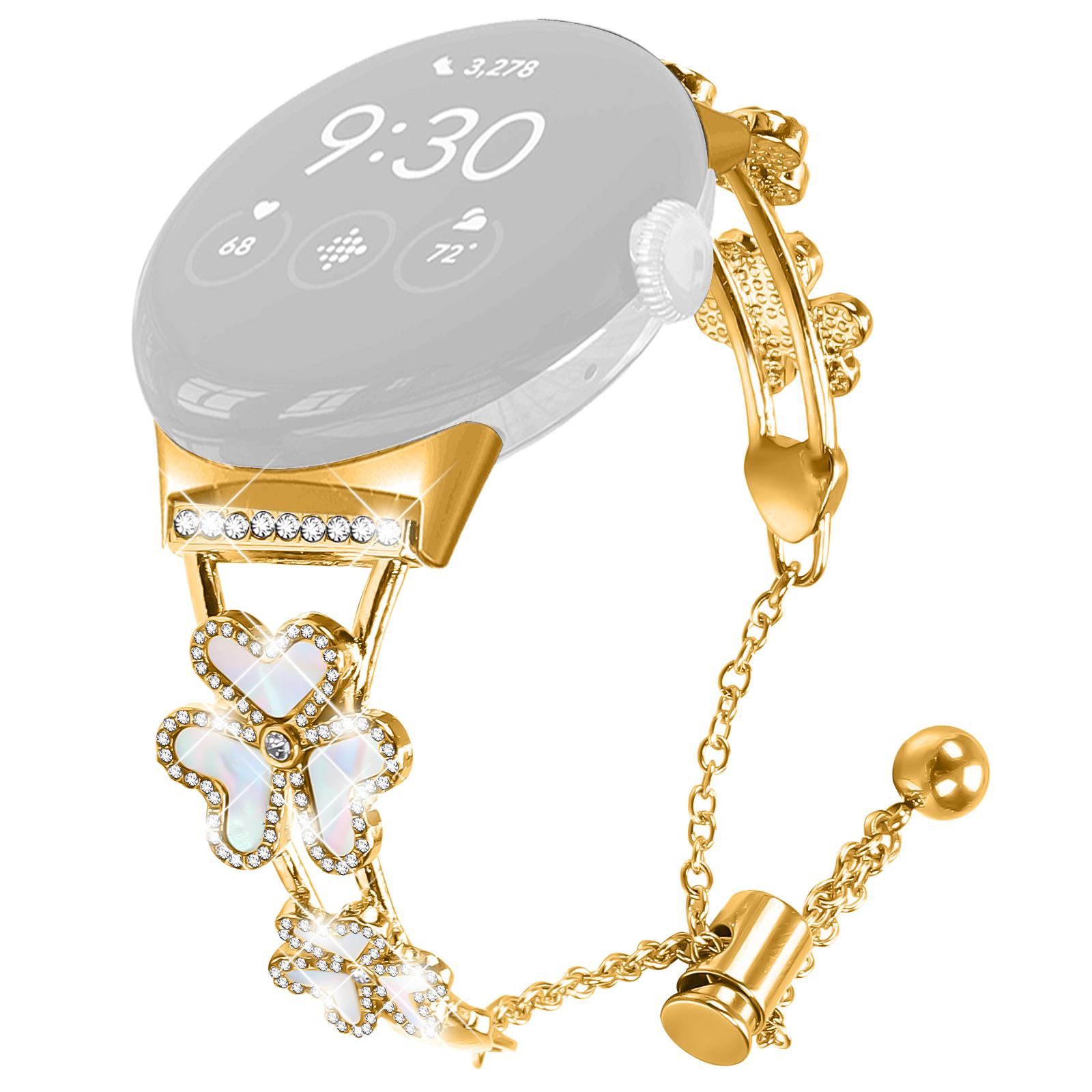 

Металевий ремінець з декором у вигляді серця та конюшини для Google Pixel Watch 3 41мм/Pixel Watch 2/Pixel Watch Заміна браслета Gold