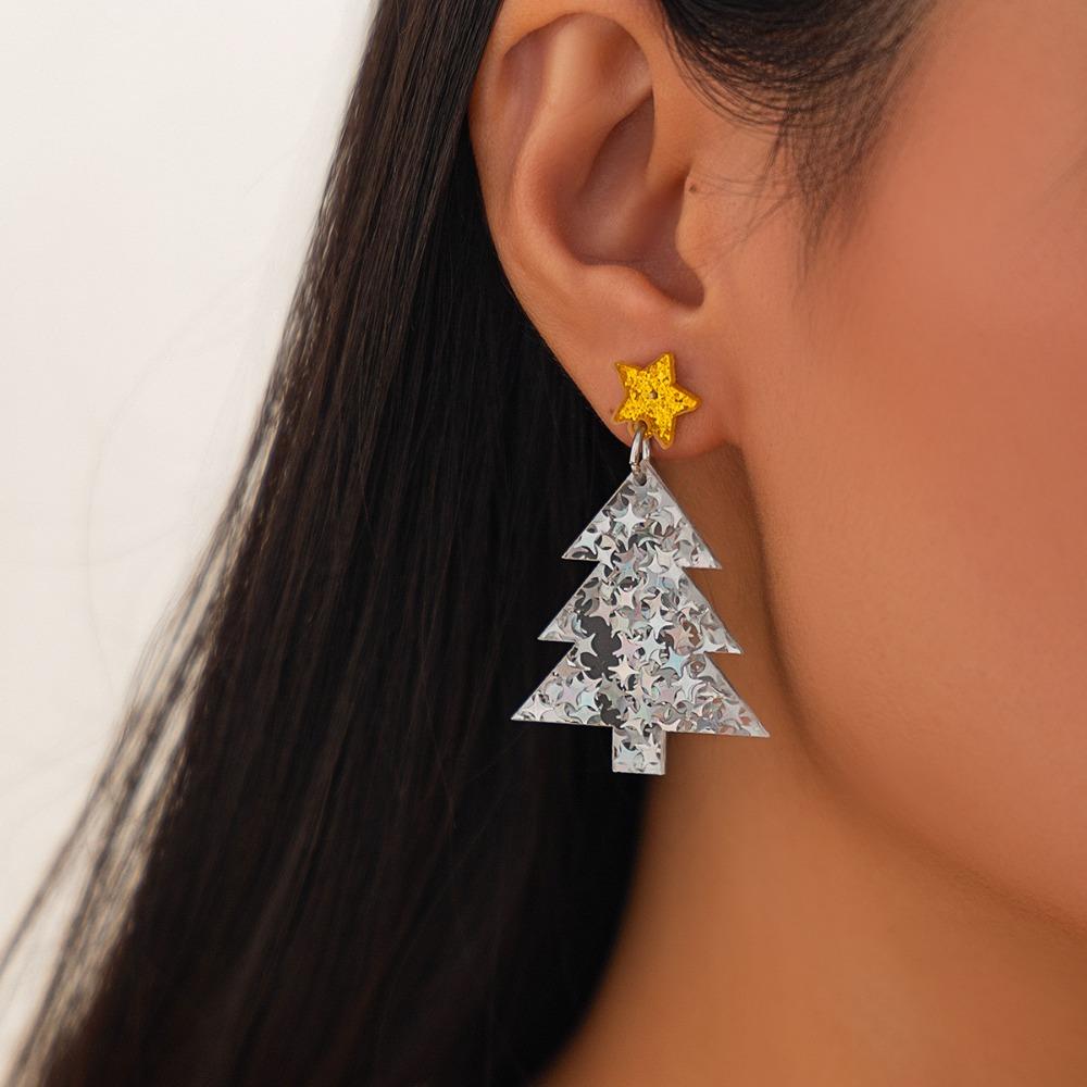 Dangle Christmas Tree Acrylic Earrings Bohemian Xmas Earrings Studs Merry Christmas Earrings  Party