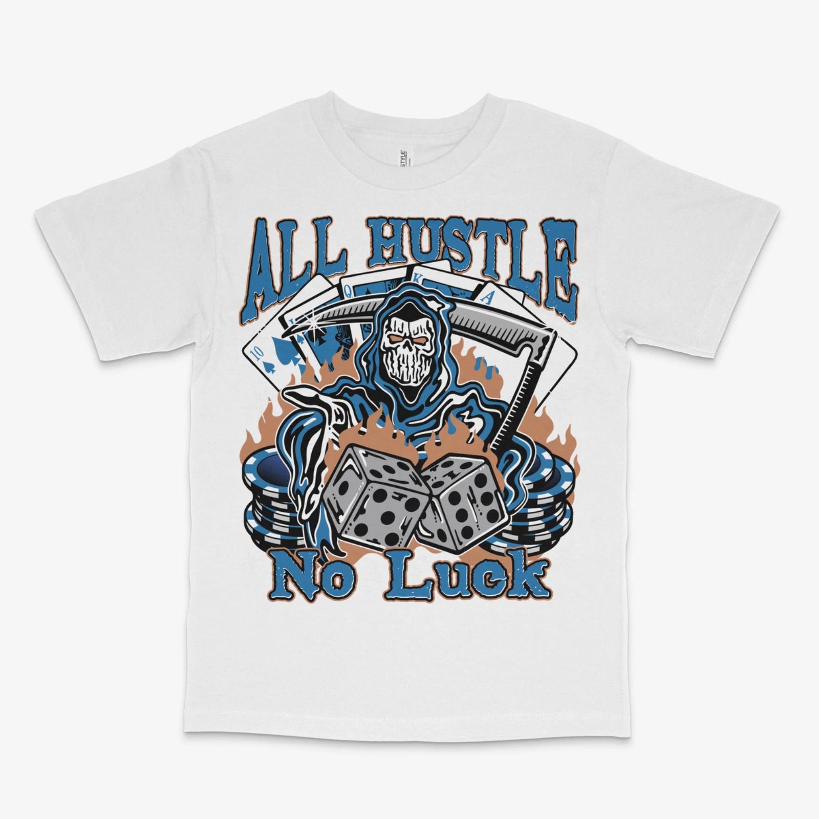 All Hustle No Luck Wizard 3s White Tee L