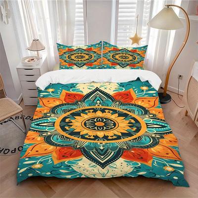 3pcs Mandala Flowers Soft and Comfortable Breathability, Bedding Set, Machine Washable, Suitable for All Seasons175
