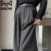 Women's High-Waisted Fleece-Lined Wide-Leg Woolen Trousers