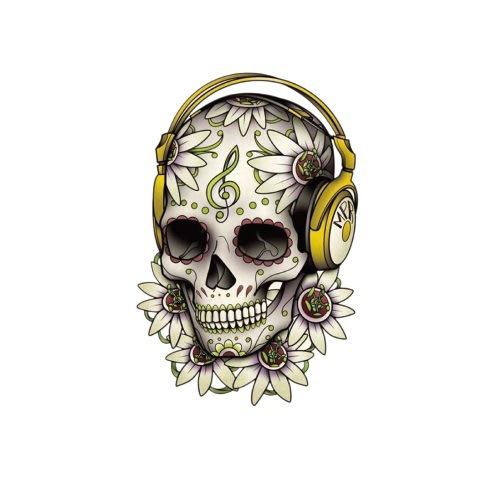 Ukiyo-E Painted Skull Prajna Tattoo Sticker Wake-Up Meaning Flower Arm Half Arm Water Transfer Waterproof Tattoo Sticker