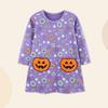 Girls Autumn Crew Neck Girls Dress Halloween Patch Long Sleeve Skirt