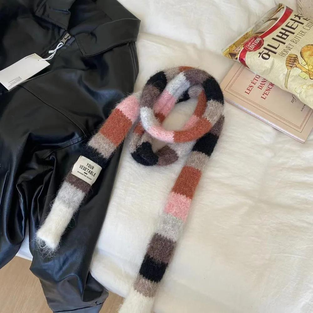 Clothing Accessories Y2 Striped Scarf Warm Knitted Wool Neck Scarves Soft Sausage Thin Scarf Autumn Winter