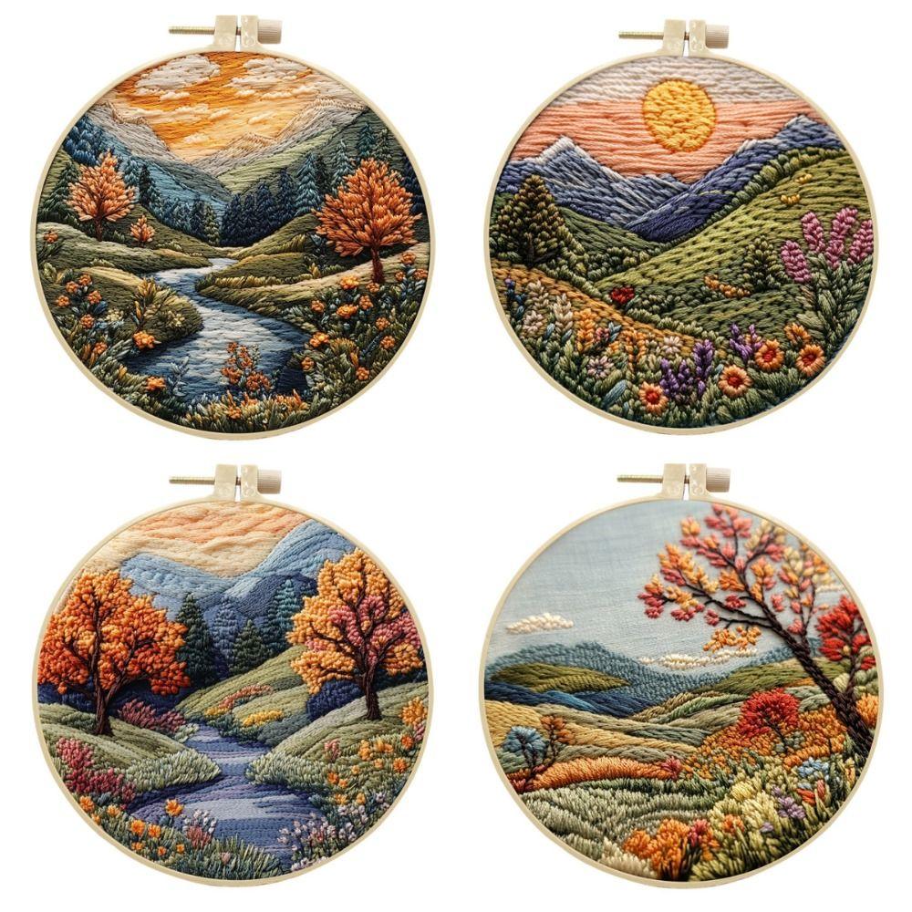 Mountain and Moon Landscape Embroidery Kit Handmade Gift with Scenery Pattern Cross Stitch Home Decoration Sewing accessories