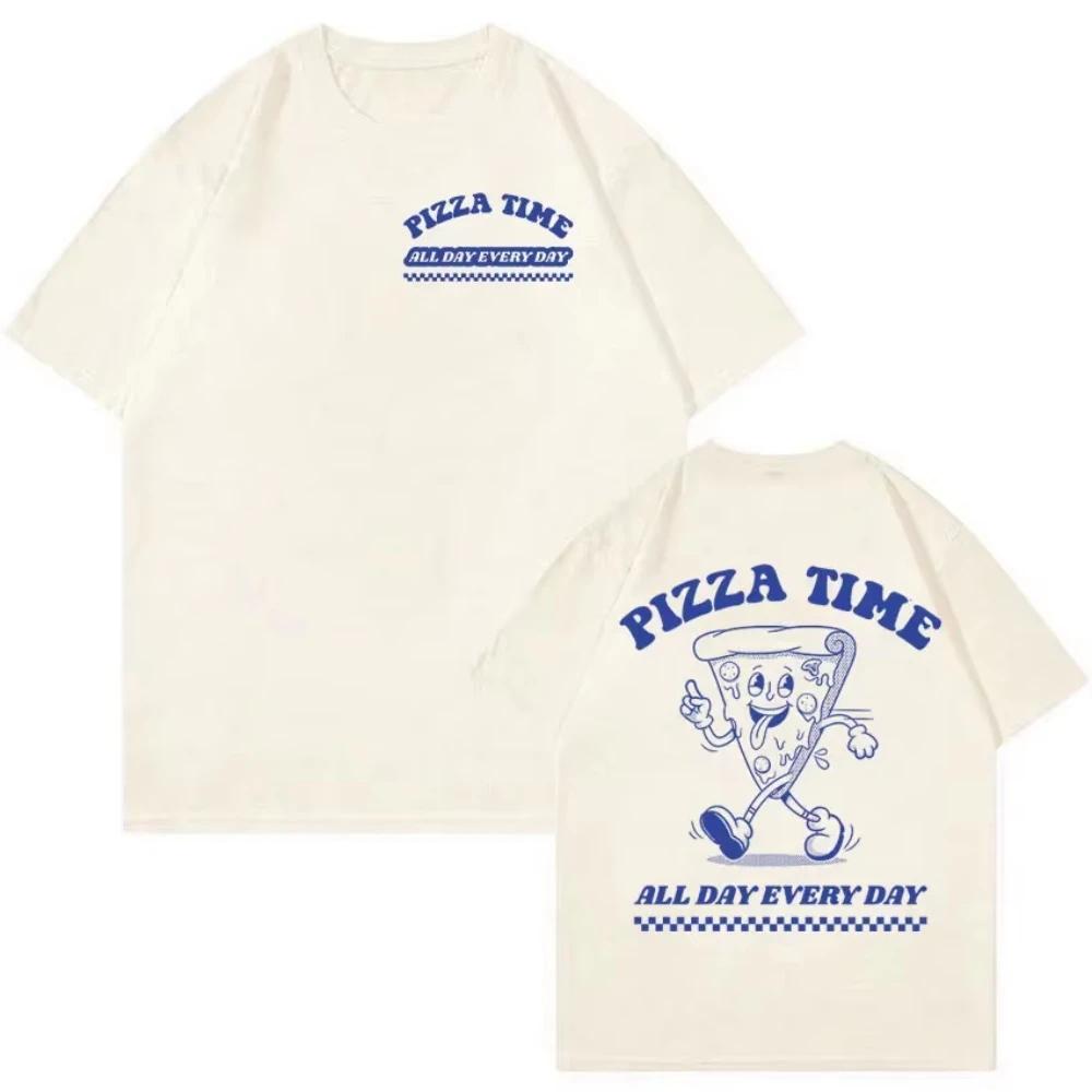 Pizza Time All Day Every Day Meme T Shirt Funny Cartoon Retro Harajuku Tshirts Mens Women Casual Male Cotton Oversized TShirt