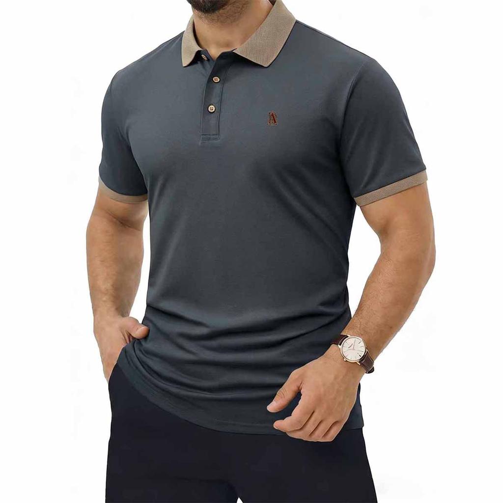 Herren Casual Polohemd mit kurzen Ärmeln und Kontrastkragen