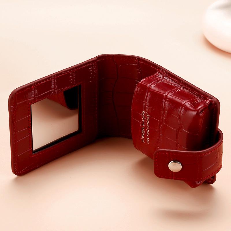 Crocodile Pattern Portable Cowhide Makeup & Coin Pouch with Mirror