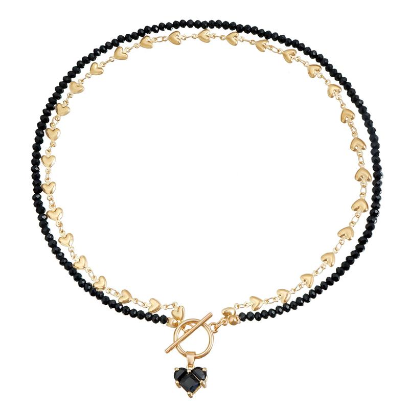 Collana Pendente a Forma di Cuore con Catena di Cristalli Geometrici Neri Vintage per Donna Moda Stile Boho Gioielli con Cristalli di Zircone Regali