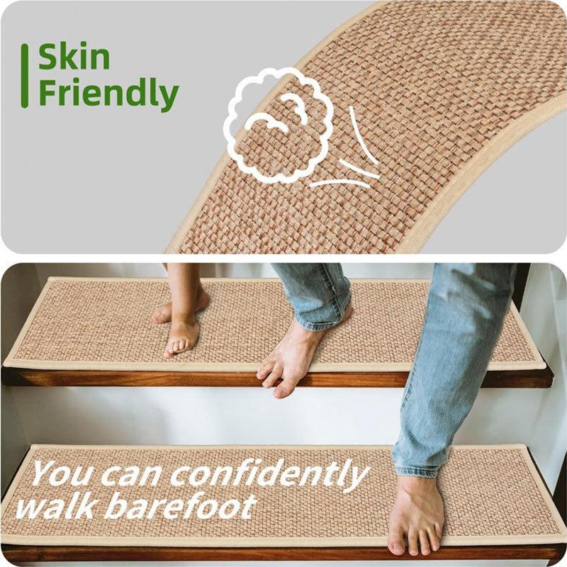 Japanese Style Imitation Linen Stair Mat Household Silent Floor Mat Rubber Non-slip Stepping Mat Wooden Floor Protection Mat 1PCS