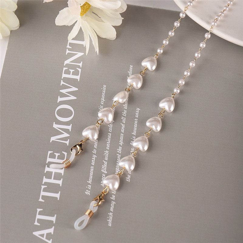 

Очки солнцезащитные очки на шее ремешок-цепочка с бисером в форме сердца жемчужный шнур для очков 68cm серебряный