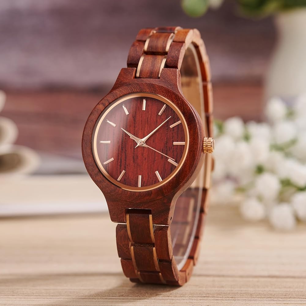 Wooden Time Women's Watch 35mm Lightweight Natural Sandalwood Quartz Casual Business Gift Red