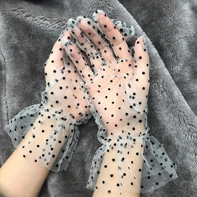 

Sexy Transparentes Dot Print Black White Mesh GloveSpring Summer Thin Short Glove Club Prom Party Dancing Dress Glove белый