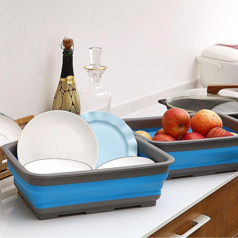 

Portable Folding Basket Square Pet Foldable Bath Storage Bucket Vegetable Fruit Washing серый