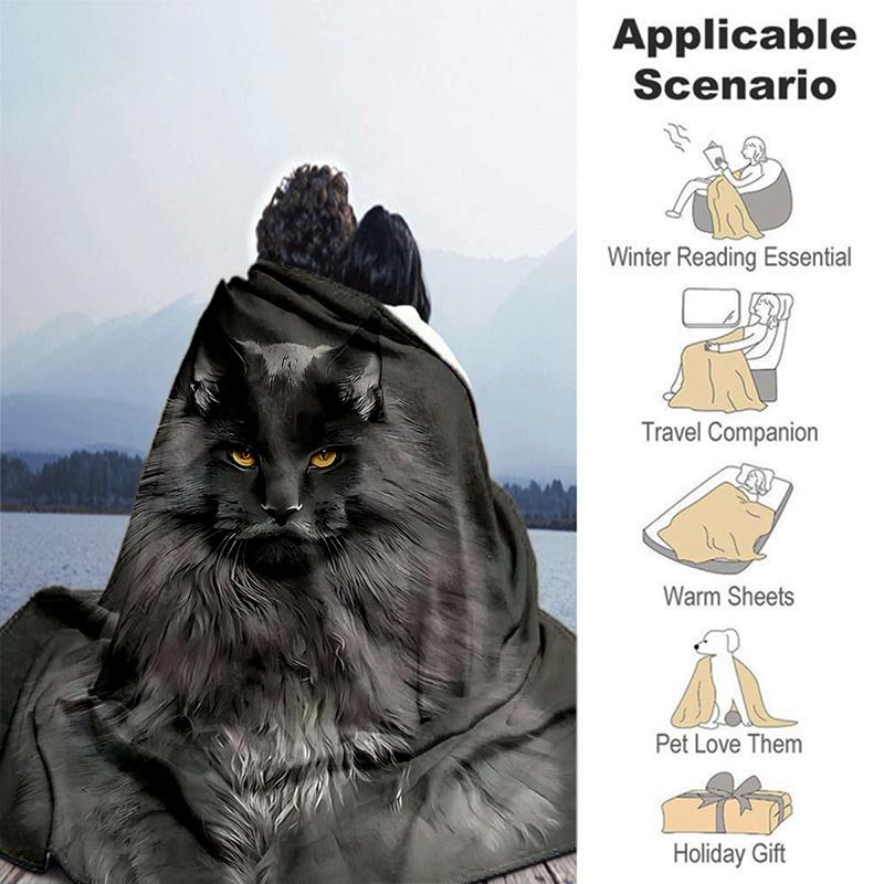 1pc Luxury Grey Cat Print Blanket Soft Flannel Throw for Home Decor, Couch Cover, Travel .W001