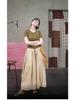 Women's Slimming Round Neck Olive Green Ribbed Cotton T-shirt