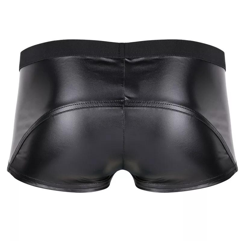 Mens Sexy Leather Lingerie Open Crotch Short Pants For Sex Soft Latex Fetish Boxer Crotchless Leather Underwear Bulge Pouch SexiGood Product