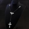 Ankh Kreuz Fledermaus Anhänger Halskette Goth Lange Rosenkranz Perlen Halskette Halloween Schmuck Y2k Punk Pullover Kette Halskette