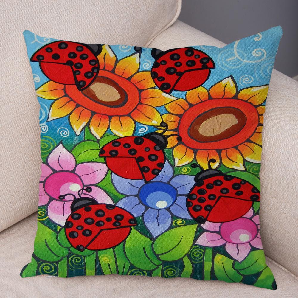 Children Oil Painting Art Cushion Cover Both Sides Plush Pillow Case Decor Cartoon Plant Throw Pillowcase for Sofa Home Car