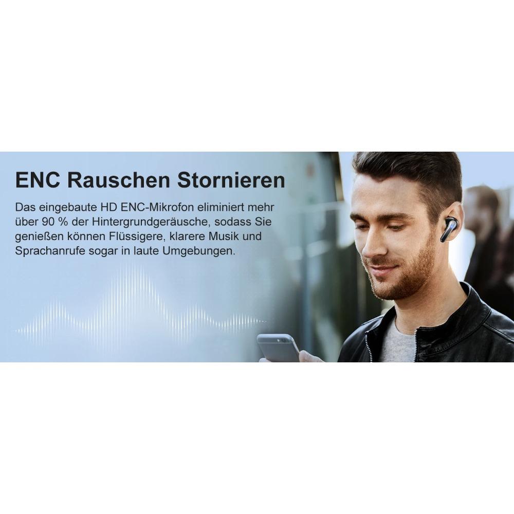 Bluetooth 5.3 Wireless Earbuds ENC Noise Cancelling Mic 50H Playtime Deep Bass Stereo Sound IP7 Waterproof LED Display Mini In-E