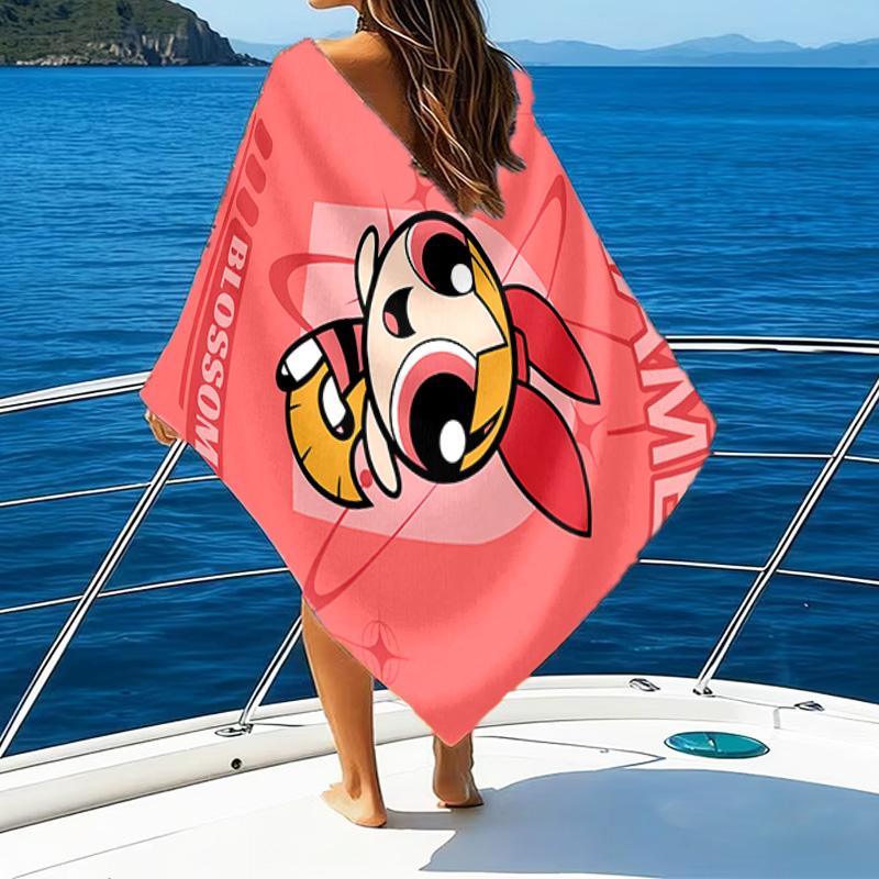 1pc The Powerpuff Girls6 Beach Towel with Custom Name, Beach/Swimming/Bath/Picnic/Camping Towel, Suitable for Seaside Beaches