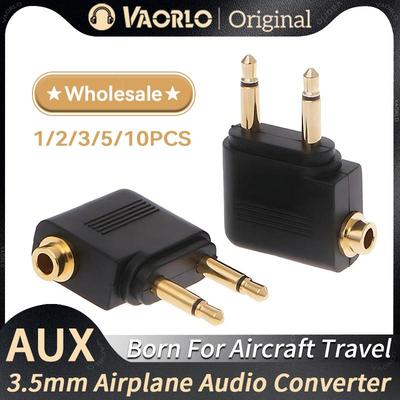 1-10PCS Airplane Audio Adapter 3.5mm AUX Plug Aircraft Earphone Headphone Audio Converter For Airline Travel Headset Wholesale