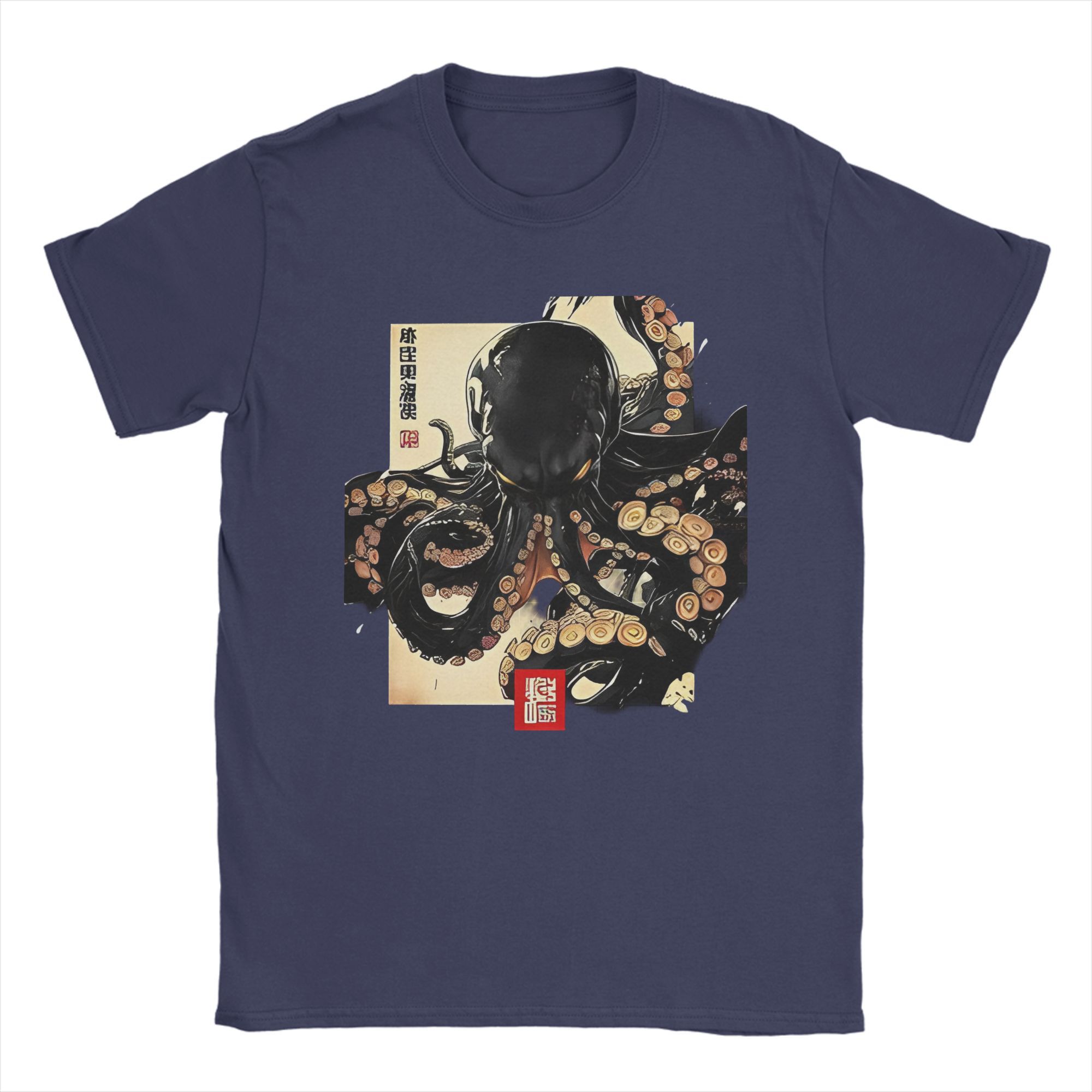 

Men Dark Octopus Japanese Art Print T-Shirts Cotton Top Tees Summer Funny Short Sleeve T Shirt O Neck Tee Shirt Plus Size 5XL 4XL