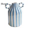 Artistic Home Atmosphere Vase Striped Ceramic Vase, Modern Glossy Hand Painted Flower with Double Fresh Cut Arrangement Ear Handles for Living