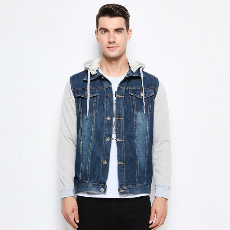 Džínová bunda Muži Džíny s kapucí Bundy Pánská móda Patchwork Mikiny Ležérní Kovboj Pánská bunda Streetwear Pánské bundy a kabáty