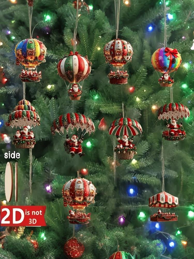 10 Stuks Kerst Houten Luchtballon Kerstman 2D Platte Houten Hanger Kerstboom Decoratie Perfect Vakantie Cadeau Decor