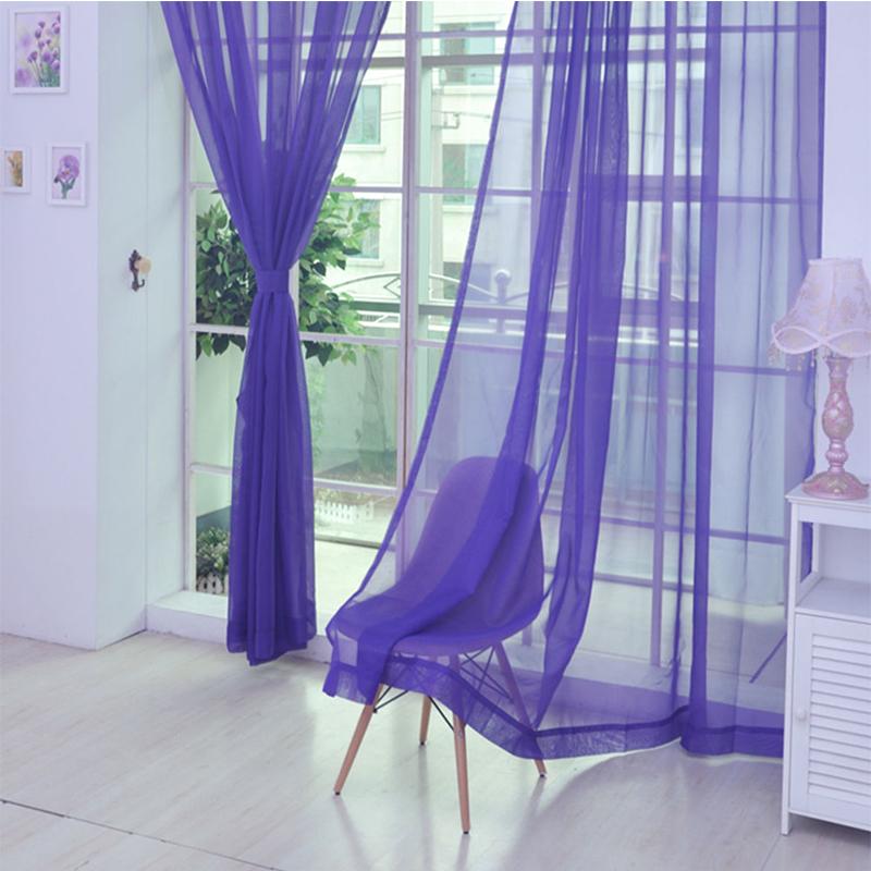 

Line String Window Curtain Door Room Tulle Voile Drape Panel Sheer Scarf Valances purple1 * 2m