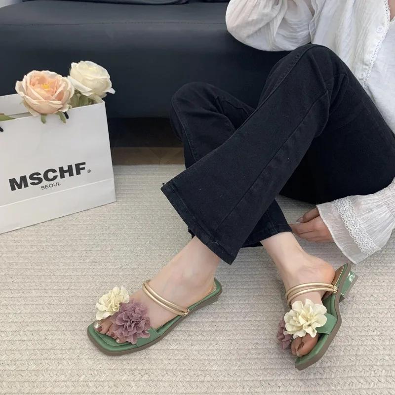 Fashion Women's Shoes 2025 New Open Toe Women's Slippers Fashion Floral Daily Slippers Women Summer Best Seller Flat Slippers Zapatos