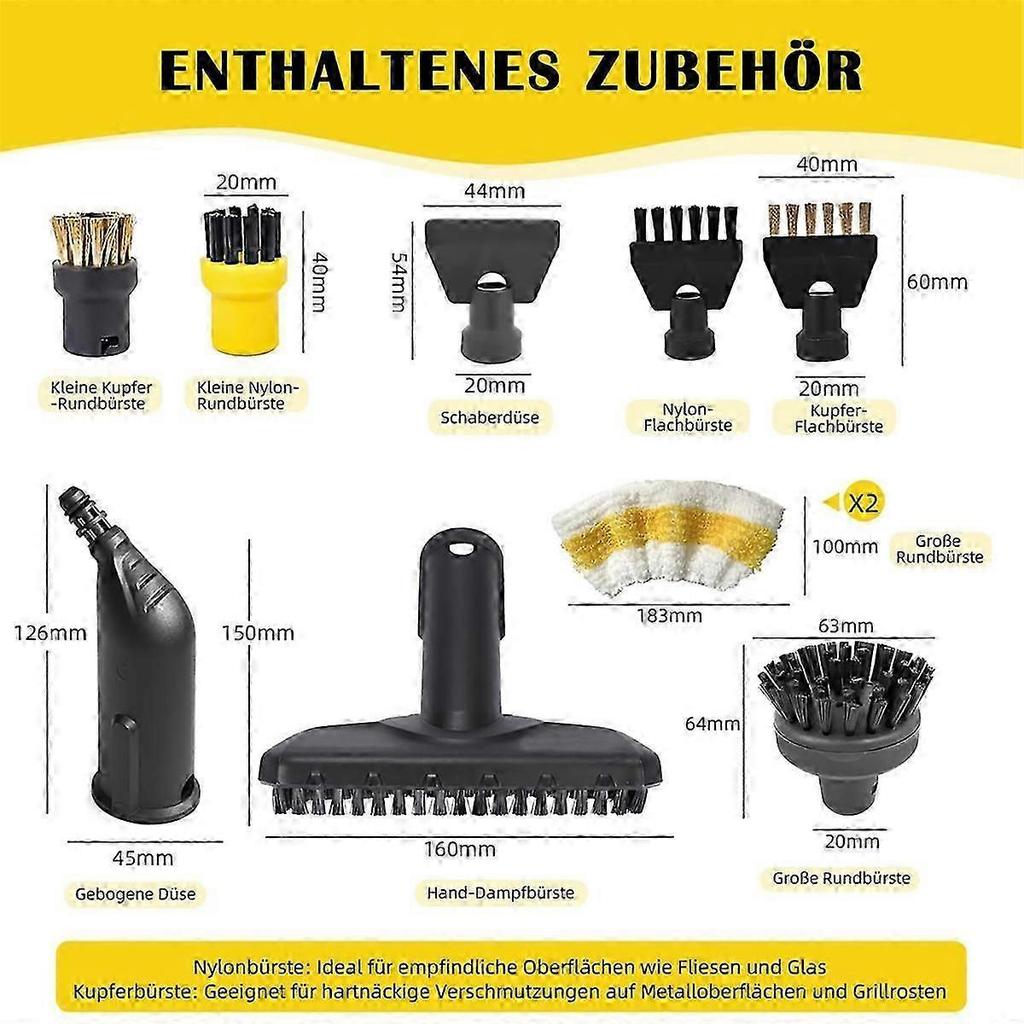 10-Piece Accessory Set for Karcher Steam Cleaners SC1, SC2, SC3, SC4, SC5 - Includes Nozzles, Brushe