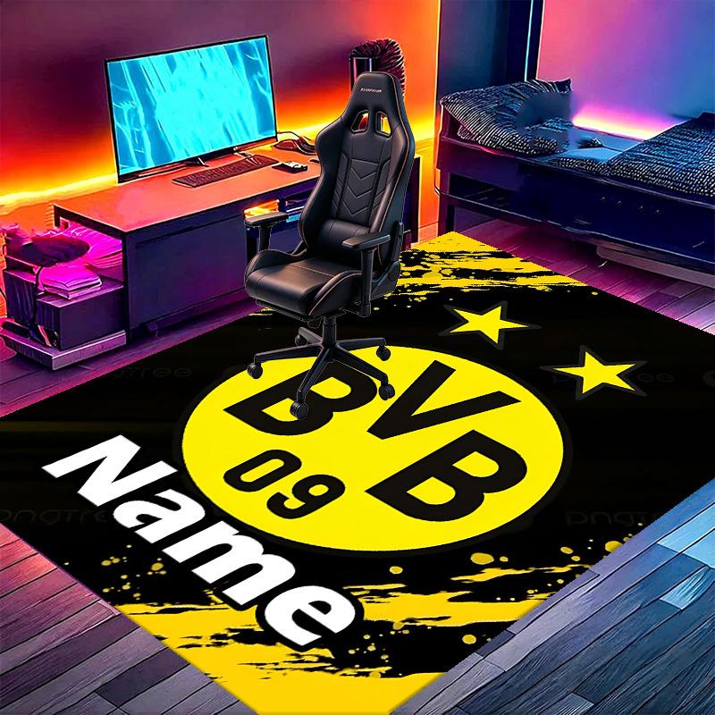 Custom Name Personalized Borussia Dortmund Print Carpet, Versatile Home Decor Rug, for Playroom, Apartment, Balcony, Entryway, Hallway Gift