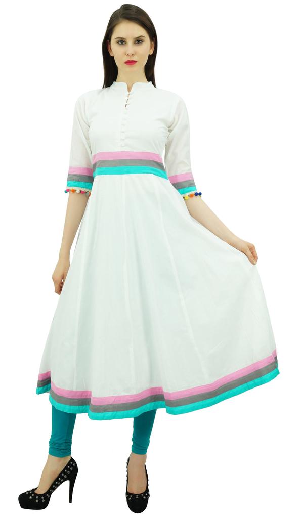 Bimba Womens Designer Cotton Kurta Long Flared Anarkali Kurti Dress With
