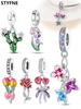 Charms Plata Rose Fresh Flowers Cactus Beads Charm Copper Plated Fit Charms Original Bracelet For Jewelry Making Diy Charm