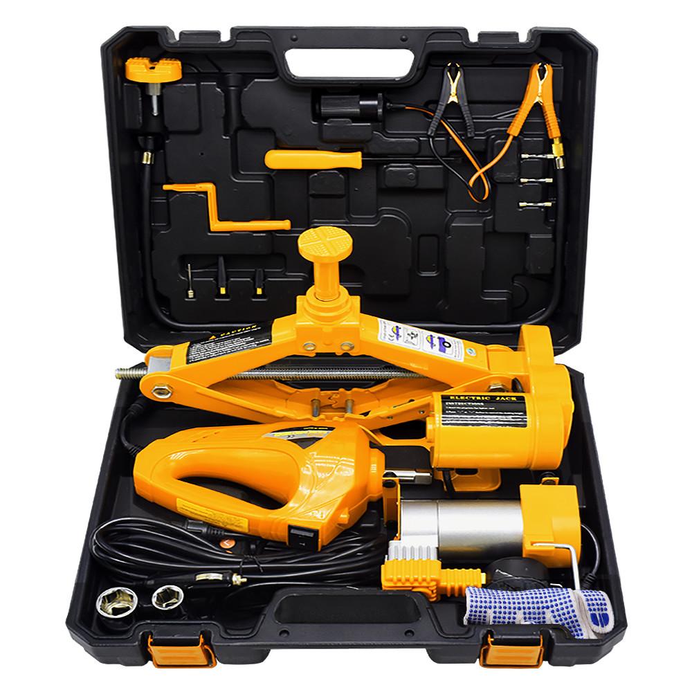 Portable 3 In 1 DC12V 3T Household Electric Car Jack 120-370/420mm Lifting Jack Scissor Jack with Electric Wrench and Comprssor