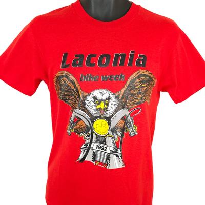 Vintage Laconia Bike Week T Shirt Mens Size Small Red 90s Bald Eagle Made In USA