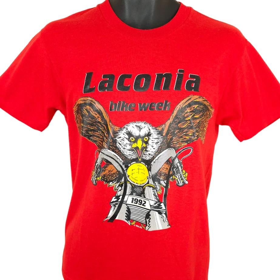 

Vintage Laconia Bike Week T Shirt Mens Size Small Red 90s Bald Eagle Made In USA 4XL