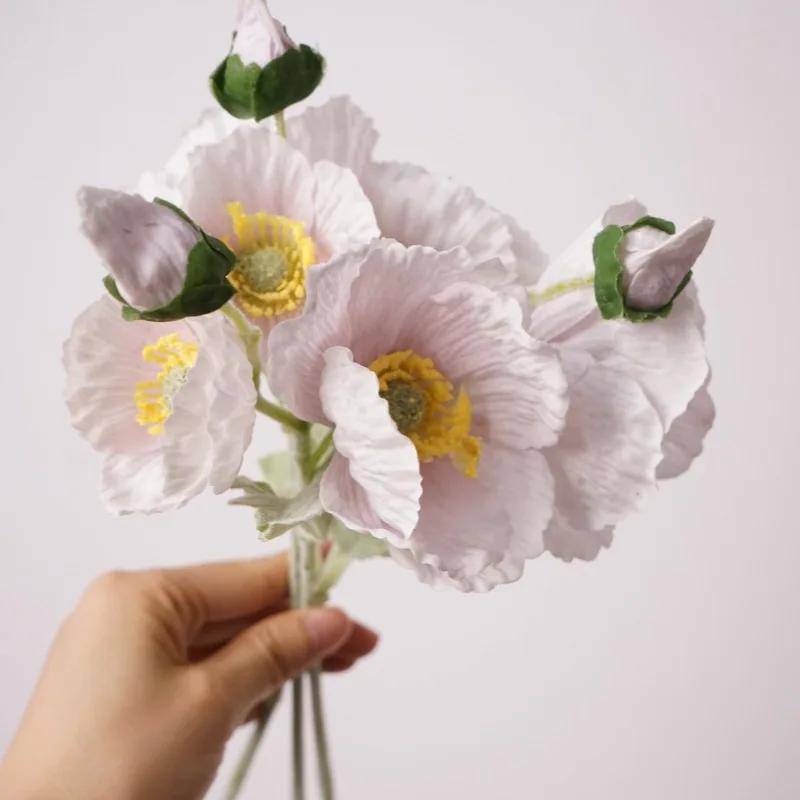 15Pcs Artificial Moisturizing Poppy Real Touch Flowers Bridal Bouquet Wedding Decor Fake Flowers Poppies Party Home Decoration